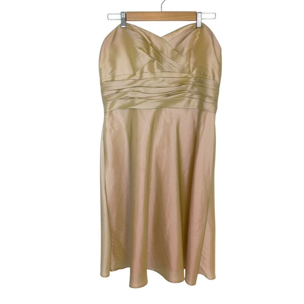 Wtoo by Watters Strapless Satin Dress Gold Champagne Size 16 Formal Midi